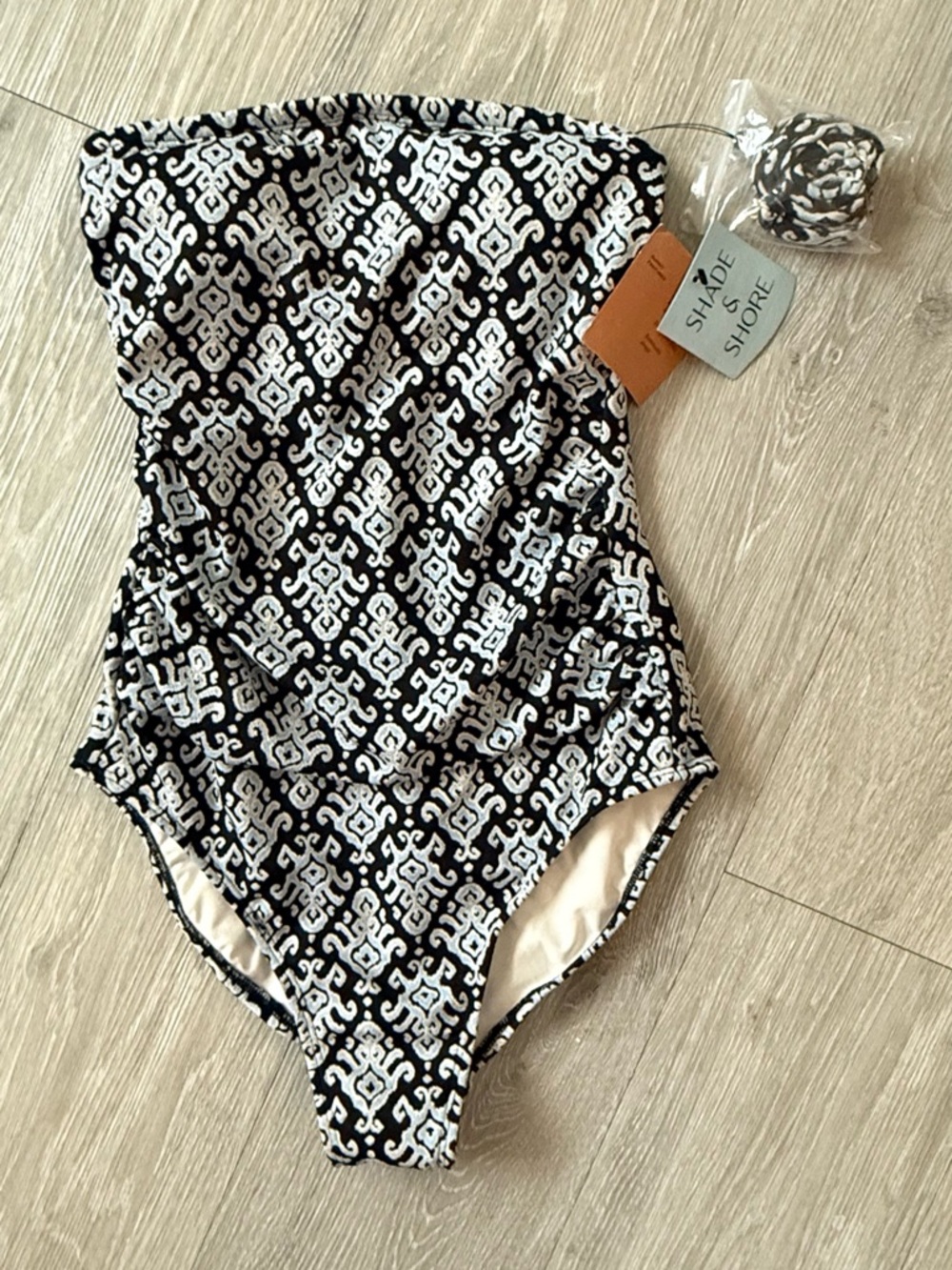 Shade & Shore Black and White Geometric Girls One-Piece Swimsuit